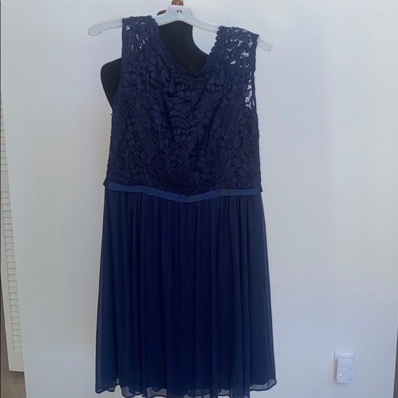 Navy Cap Sleeve David’s Bridal Bridesmaids Dress - Picture 6 of 16